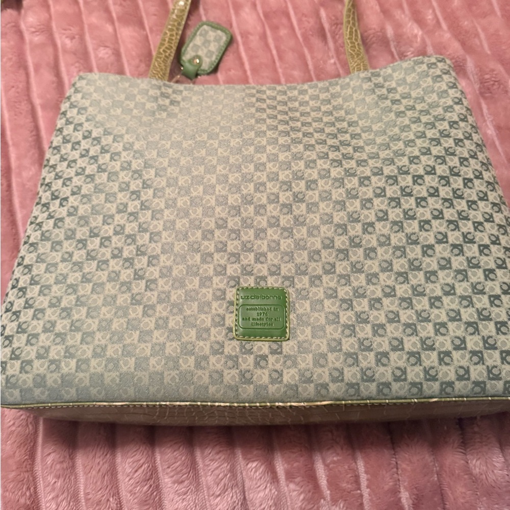 Liz ClaiborneGreen and white checked Geometric Tote - Picture 7 of 8